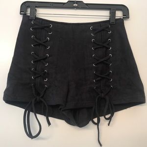 Black suede shorts